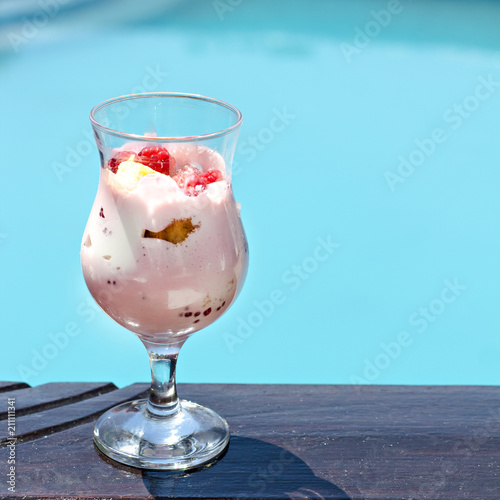 Summer dessert with cottage cheese and berries. Berry tiramisu.