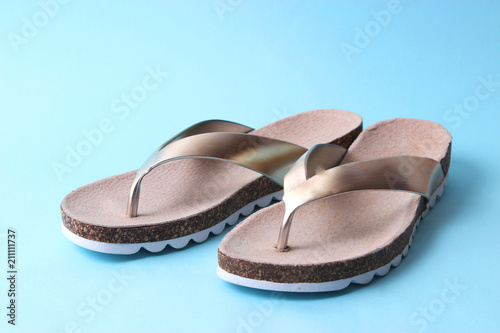 close-up female slippers on a colored background. women's shoes