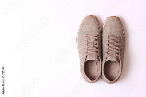 men's sneakers on a white background top view. men's sports shoes.