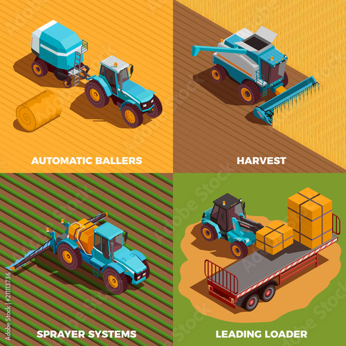 Agricultural Machines Isometric Concept Icons Set