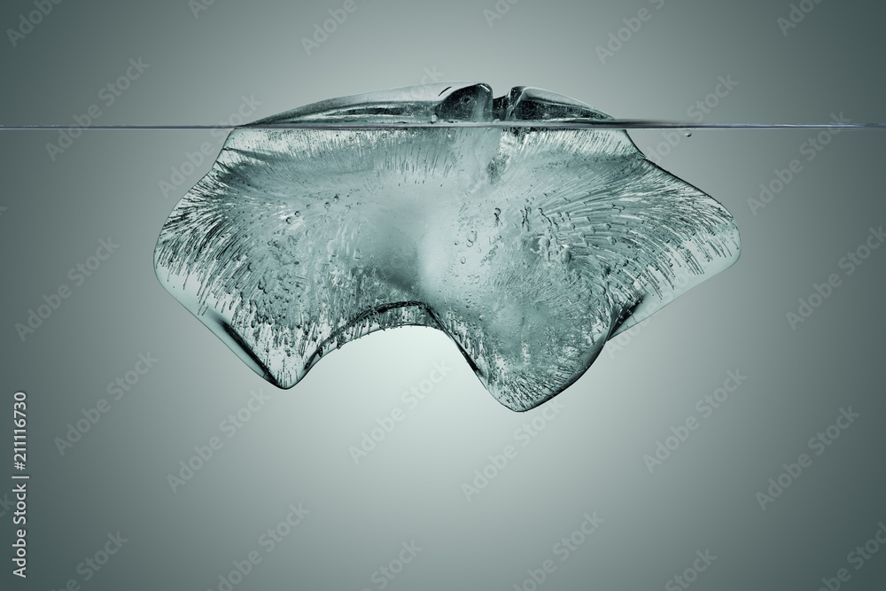 block of ice with underwater view with clipping path.