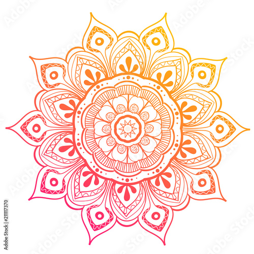 Mandala Vector Design Element. Round ornament decoration. Colorful flower pattern. Stylized floral motif. Complex flourish weave medallion. Tattoo print