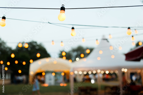 warm light bulbs at the evening event