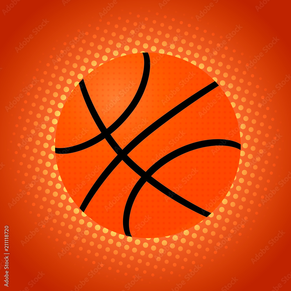 Basket ball on orange background. Basketball banner in pop art style. Funny  cartoon vector illustration. Sport and Healthy lifestyle concept. Design  template for your artworks. Stock-Vektorgrafik | Adobe Stock