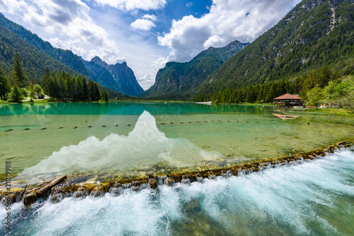 Lake Dobbiaco (Toblacher See, Lago di Dobbiaco) in Dolomite Alps, South Tirol, Italy - Travel destination in Europe photo