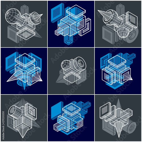 Engineering abstract geometric shapes, simple vectors set.