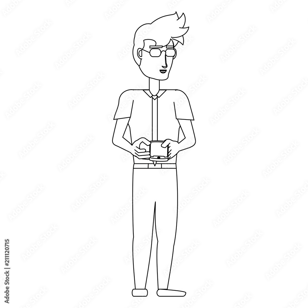 cartoon young man using a cellphone over white background, vector illustration cartoon young man using a cellphone over white background, vector illustration