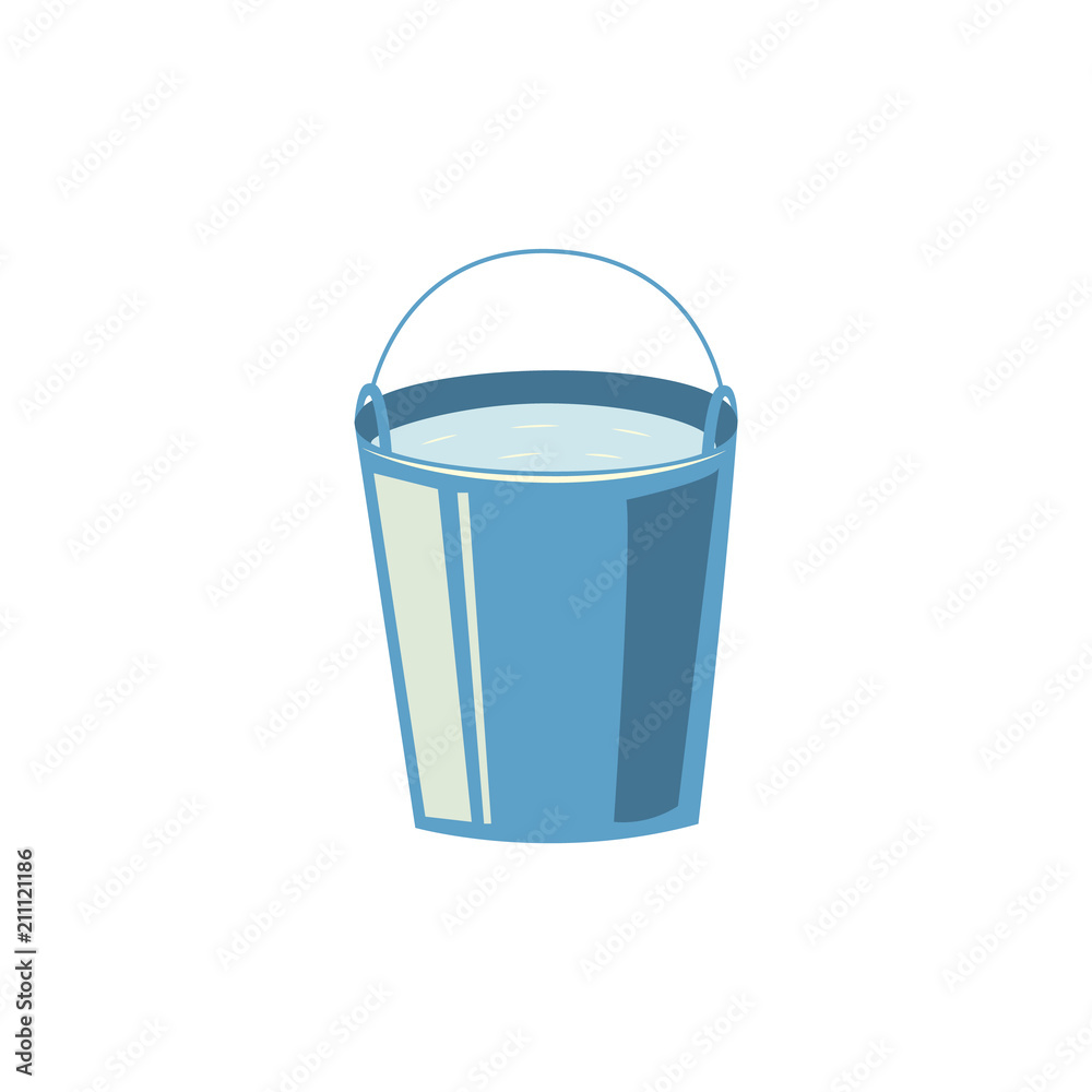 Steel full water bucket icon. Metal household, household gardening aluminium equipment, firefighter extinguishing tool object with handle. Vector flat illustration isolated Steel full water bucket icon. Metal household, household gardening aluminium equipment, firefighter extinguishing tool object with handle. Vector flat illustration isolated