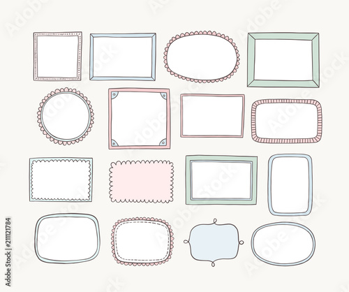 Hand drawn vector frames and labels. Doodle vector design elements. Cartoon style.