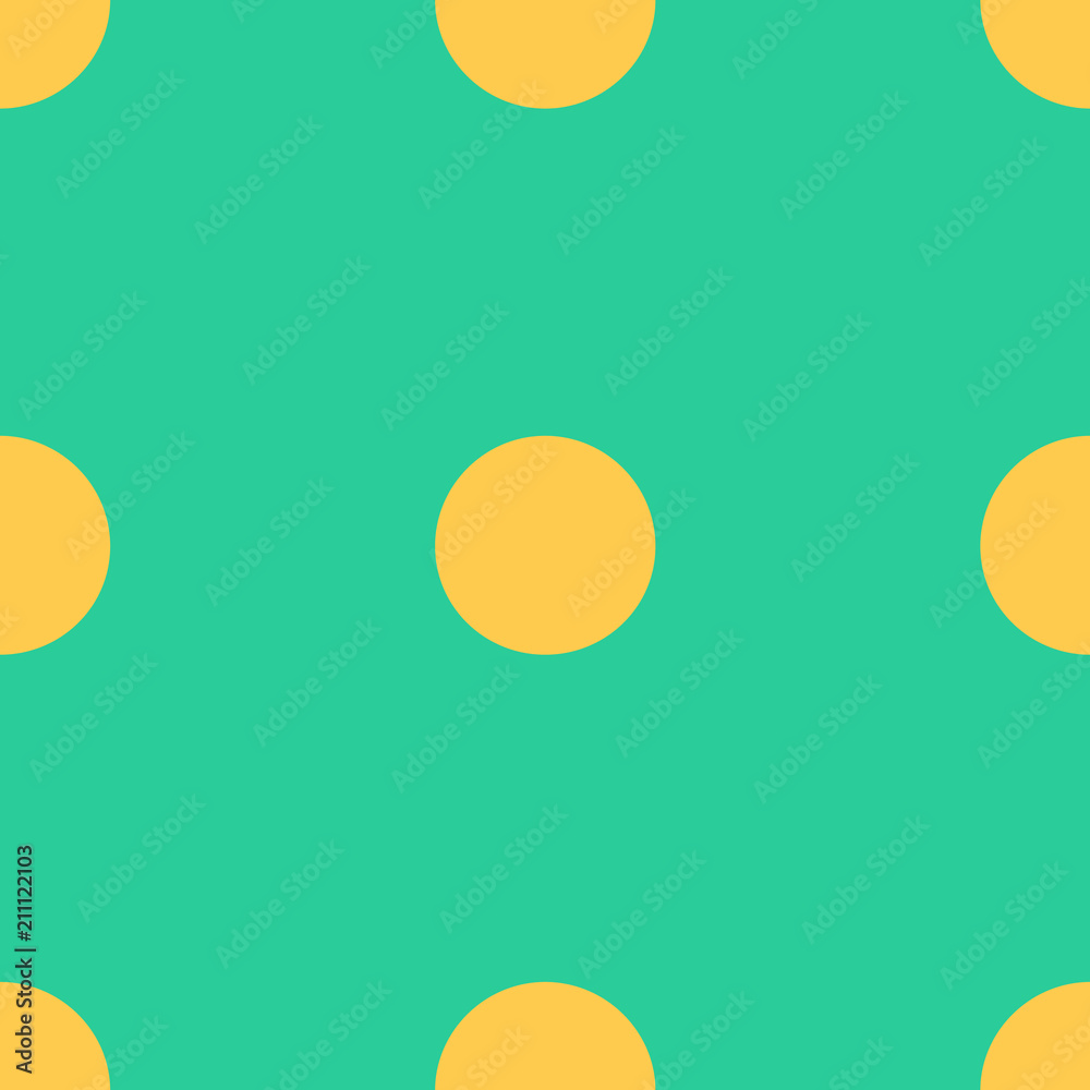 Seamless pattern with yellow polka dots on a green background Traditional tile design in vintage pop art style Vector illustration