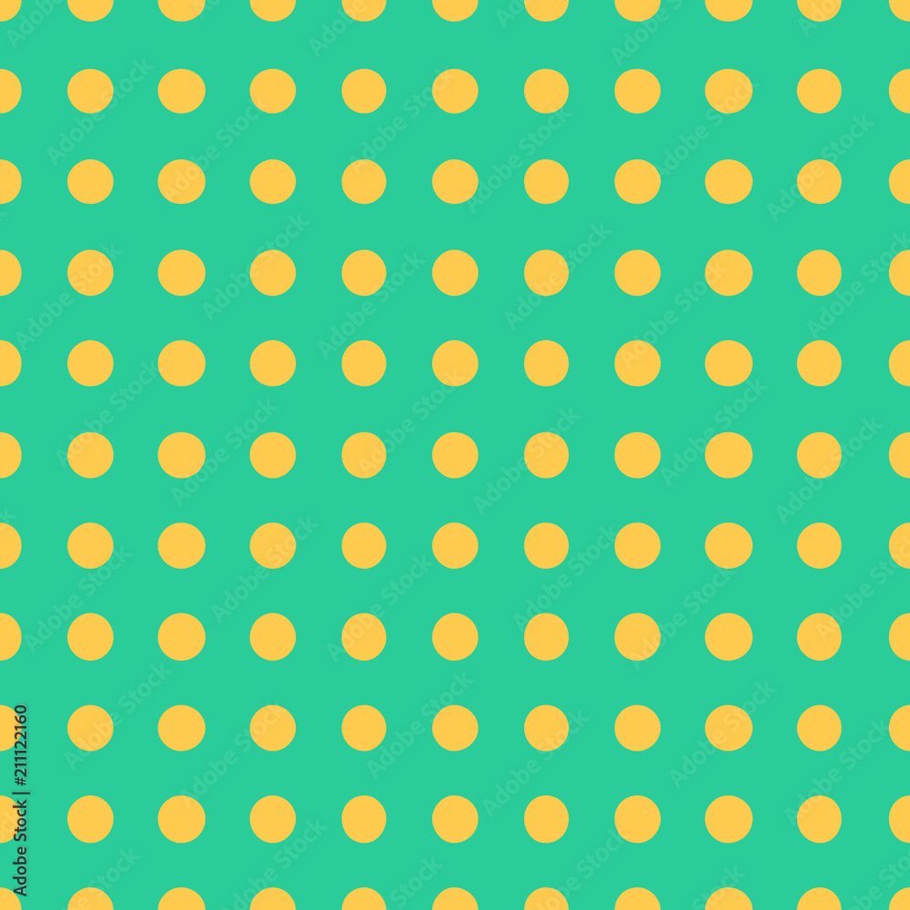 Seamless pattern with yellow polka dots on a green background Traditional tile design in vintage pop art style Vector illustration Seamless pattern with yellow polka dots on a green background Traditional tile design in vintage pop art style Vector illustration