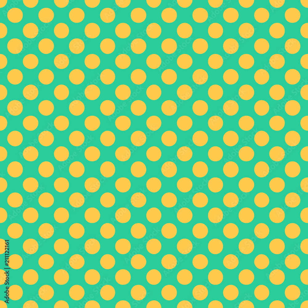 Seamless pattern with yellow polka dots on a green background Traditional tile design in vintage pop art style Vector illustration Seamless pattern with yellow polka dots on a green background Traditional tile design in vintage pop art style Vector illustration