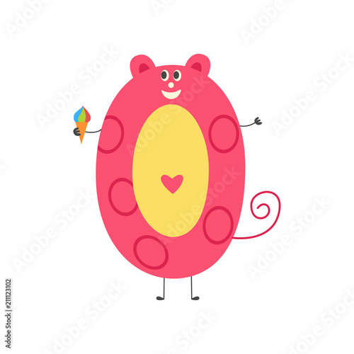 Number zero cute cartoon character isolated on white background. Funny vector illustration of mathematics element for kids education or birthday invitation. Collection comic number 0.