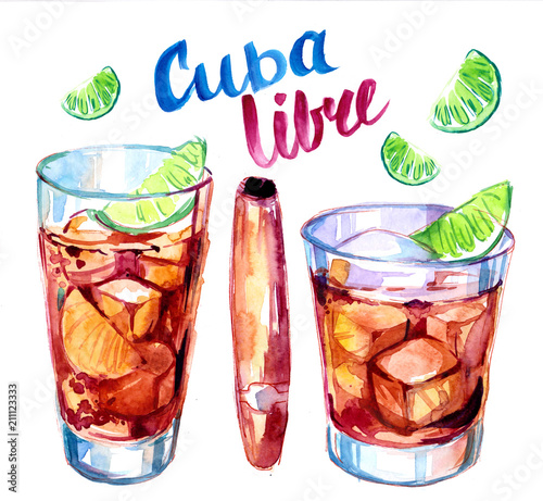 Canvas Print Alcohol cocktail. Watercolor