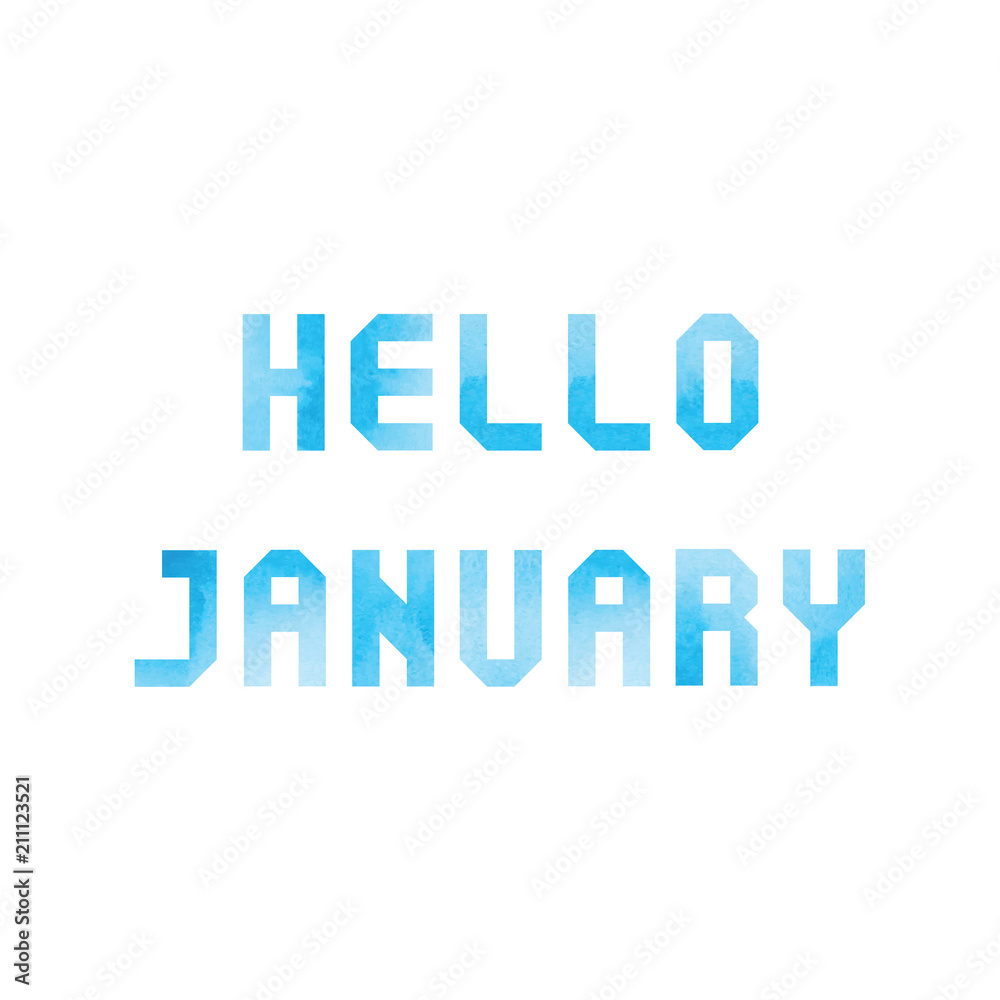 Hello January card with blue watercolor Hello January card with blue watercolor