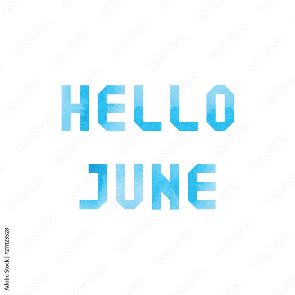 Hello June card with blue watercolor Hello June card with blue watercolor