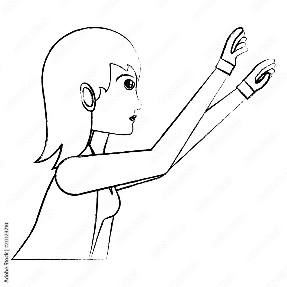 Cartoon businesswoman with arms up over white background, vector illustration Cartoon businesswoman with arms up over white background, vector illustration