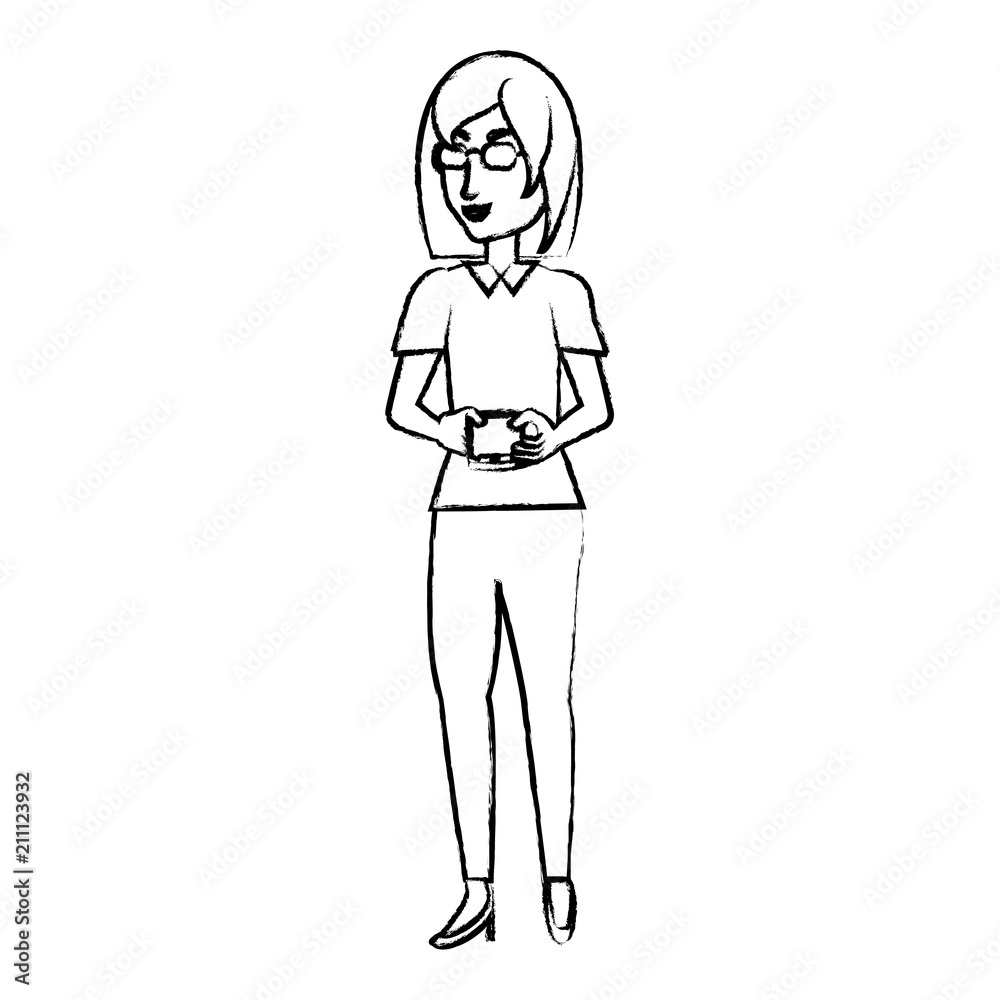 Cartoon woman using a cellphone over white background, vector illustration Cartoon woman using a cellphone over white background, vector illustration