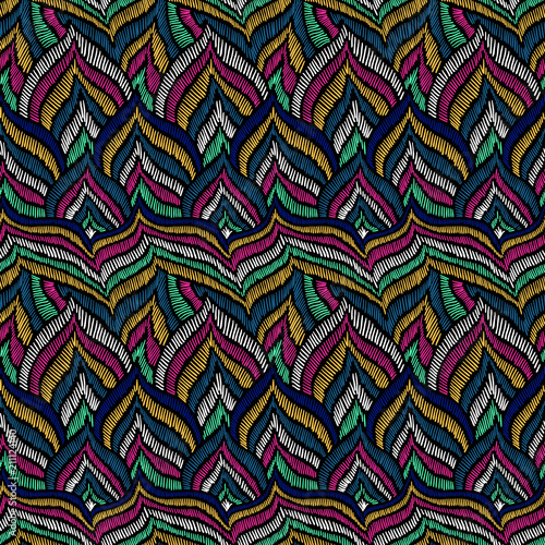 Embroidery pattern feather trendy doodle texture 4