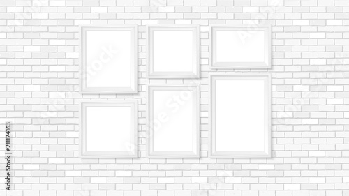 Frame on the wall. Photoframe mock up. Simple empty framing for your business design. Brick wall. Vector template for picture  painting  poster  lettering or photo gallery.