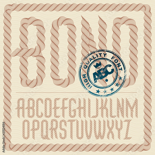 Vector capital condensed alphabet letters collection made with spirograph pattern, guilloche ornament. Can be used for logo creation in banking.