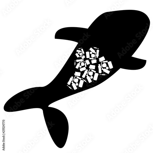 Whale symbol and sea pollution