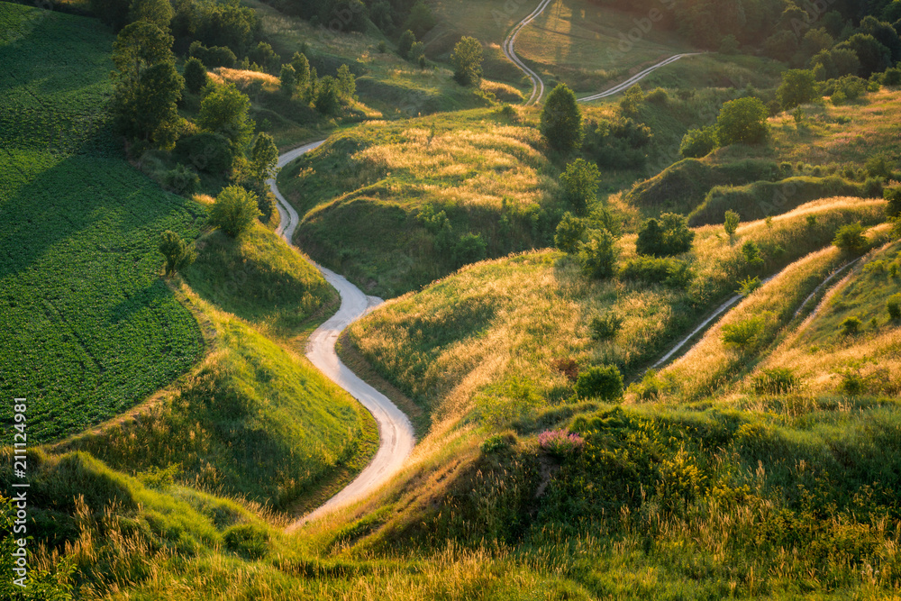 Winding road on Ponidzie, Swietokrzyskie, Poland