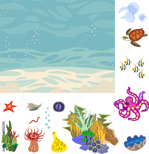 Educational game: assembling Ecosystem of coral reef from ready-made components in form of stickers