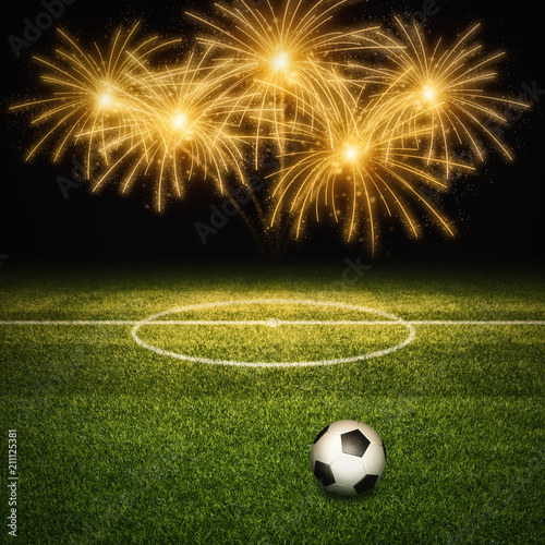 Soccer Field With Ball Against Golden Fireworks On Black Background Stock Photo Adobe Stock Soccer Field With Ball Against Golden Fireworks On Black Background Stock Photo Adobe Stock