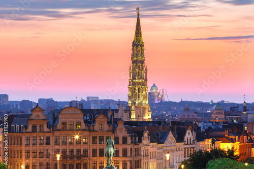 Brussels City Hall and Mont des Arts area at sunset in Belgium, Brussels. © Kavalenkava