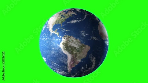 Realistic Earth Rotating, 4K. Perfect for your own background using green screen. High detailed texture