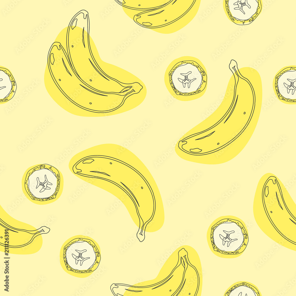 Banana geometric seamless. Wrapping paper, gift card, poster, banner  design. Home decor, modern textile print. Stock Illustration