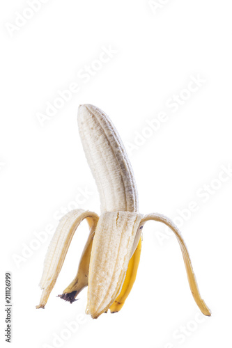 A peeled banana isolated on white