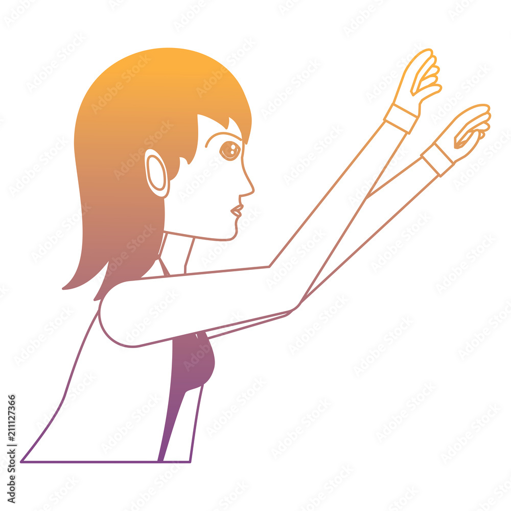 Cartoon businesswoman with arms up over white background, vector illustration Cartoon businesswoman with arms up over white background, vector illustration