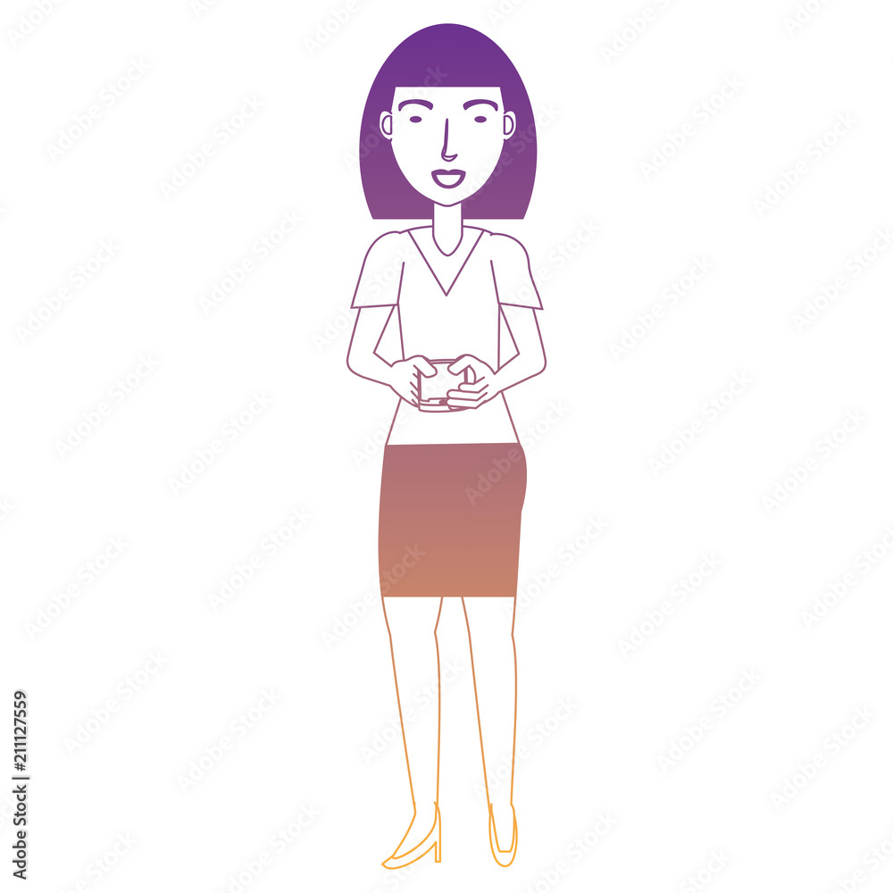 Cartoon woman using a cellphone over white background, vector illustration Cartoon woman using a cellphone over white background, vector illustration