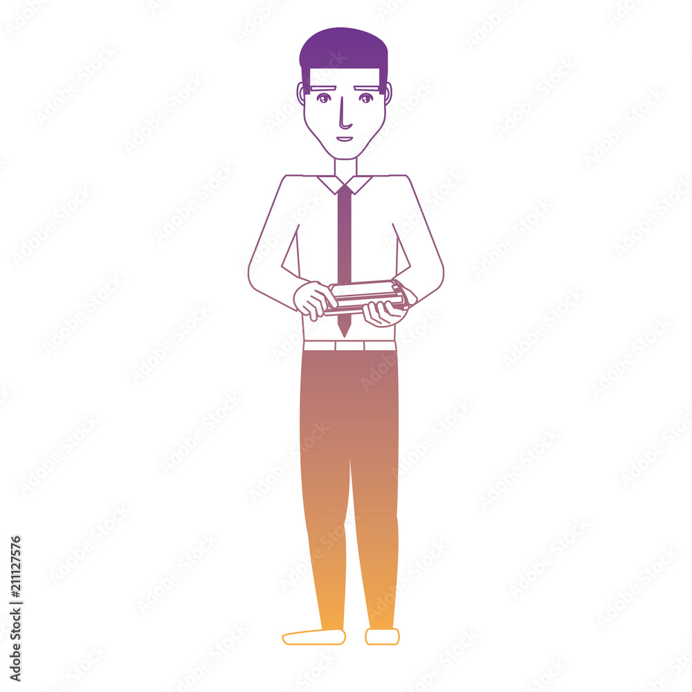 cartoon businessman using a cellphone over white background, vector illustration cartoon businessman using a cellphone over white background, vector illustration