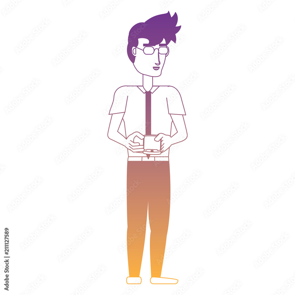 cartoon young man using a cellphone over white background, vector illustration cartoon young man using a cellphone over white background, vector illustration