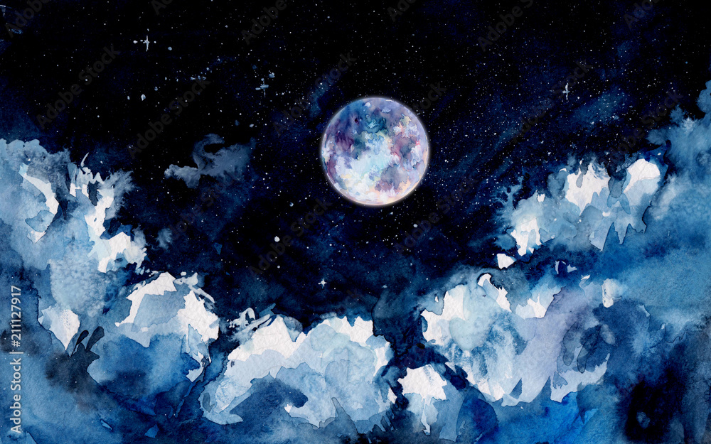 Fototapeta premium Watercolor night sky