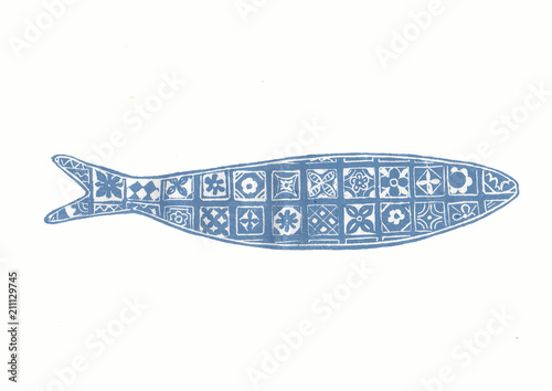 sardine , hand print illustration © vitamasi
