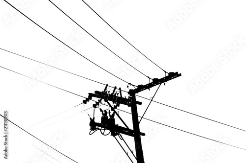 electric wire and lamp post black and white background