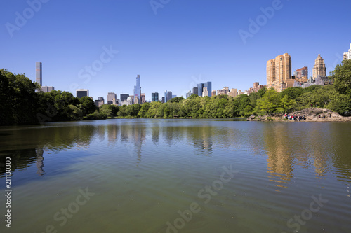 Central Park lake view  New York City  USA