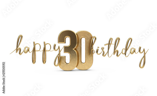 Happy 30th birthday gold greeting background. 3D Rendering photo