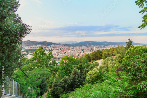 Barcelona  Spain. Panoramic view of the city towards the sea from the hill.
