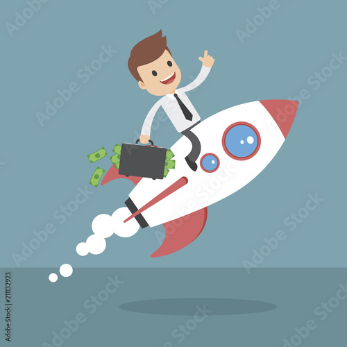 Funny Cartoon Businessmen on a rocket