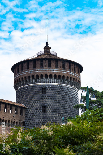 Elements of the architecture of the ancient Castle of Sforza in Milan Italy. 