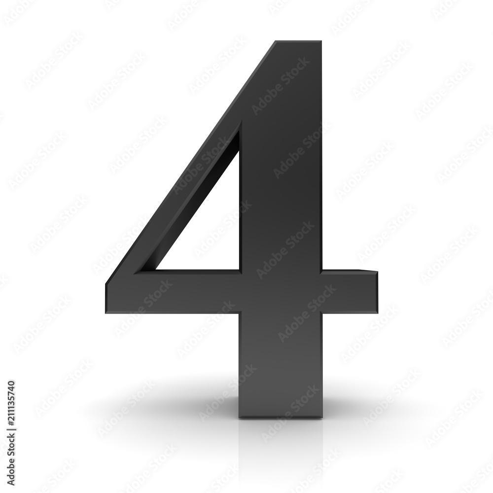 4 number four black 3d numeral fourth sign digit isolated 4 number four black 3d numeral fourth sign digit isolated