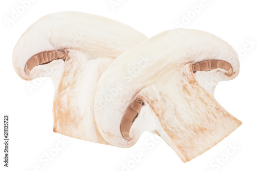 slices champignon mushrooms isolated on white background