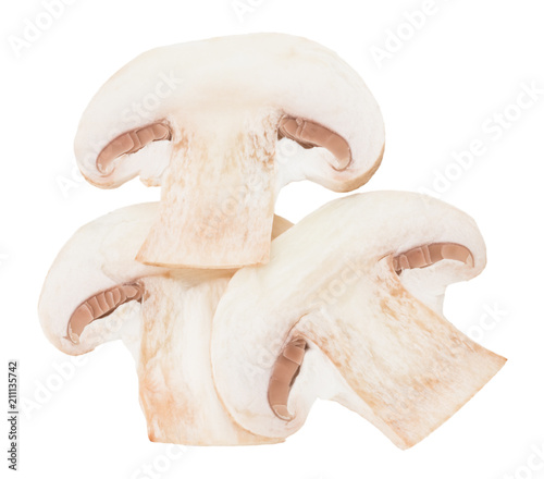 slices champignon mushrooms isolated on white background