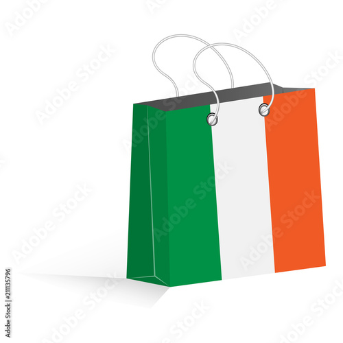 sales bag stylized to the national flag of the Ireland. Tourism shopping