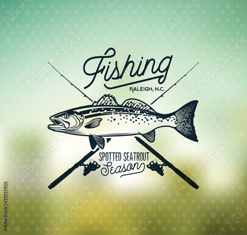 Vintage Sea Trout Fishing Emblems, Labels and Design Elements.